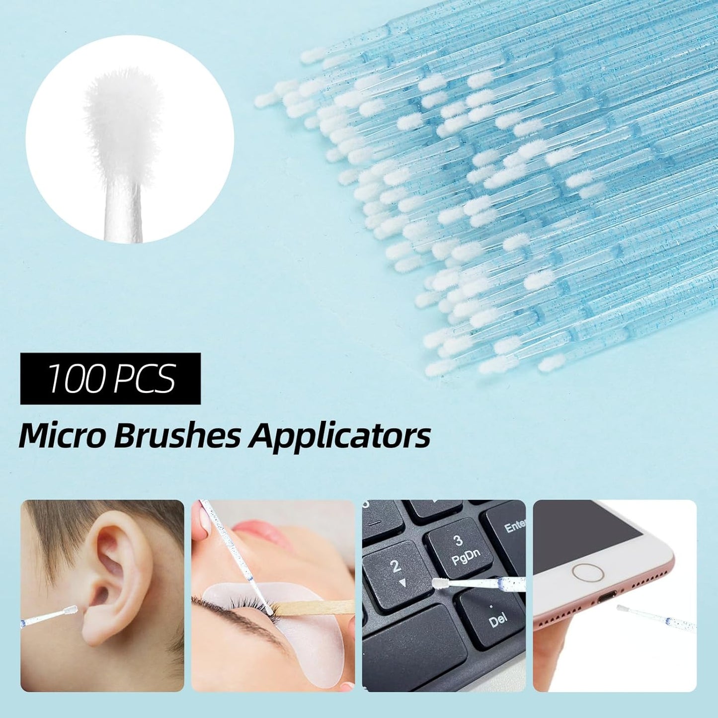 300 Pcs Spoolies Mascara Wands Lip Brushes Micro Swabs Applicator, Disposable Eyelash Brushes Lipstick Tester Makeup Applicator Tool Blue