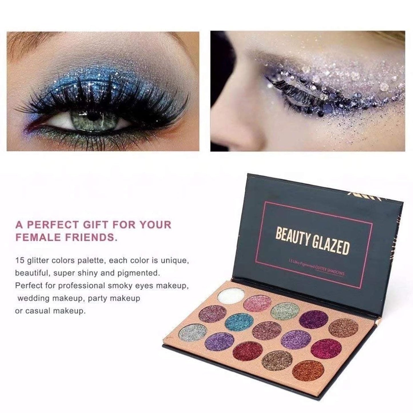 15 Colors Eyeshadow, Glitters Shimmer Pigment Pressed Makeup Palette Eyes Cosmetic