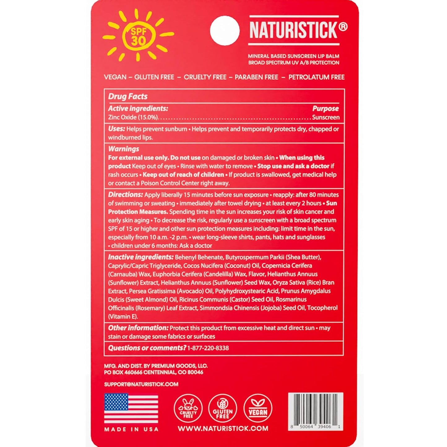 Naturistick SPF 30 Vegan Lip Balm β Mineral Sunscreen with Zinc Oxide | Broad Spectrum UVA/UVB Protection | 100% Natural, Coral-Friendly Formula | Oxybenzone Free | 5-Pack Cherry | Made in USA