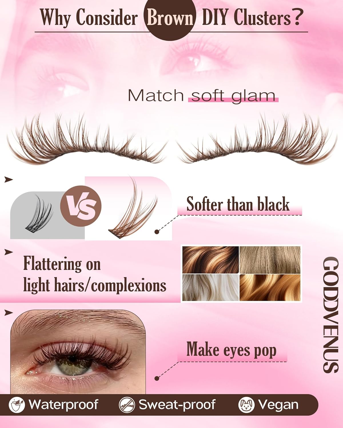 Brown Lash Clusters Kit Natural Look For Soft Glam 300Pcs Wispy Lashes Cluster Eyelash Cluster Extensions Kit C Curve Individual Lashes Extensions Kit For DIY Waterproof & Long - Lasting (10-16mm)