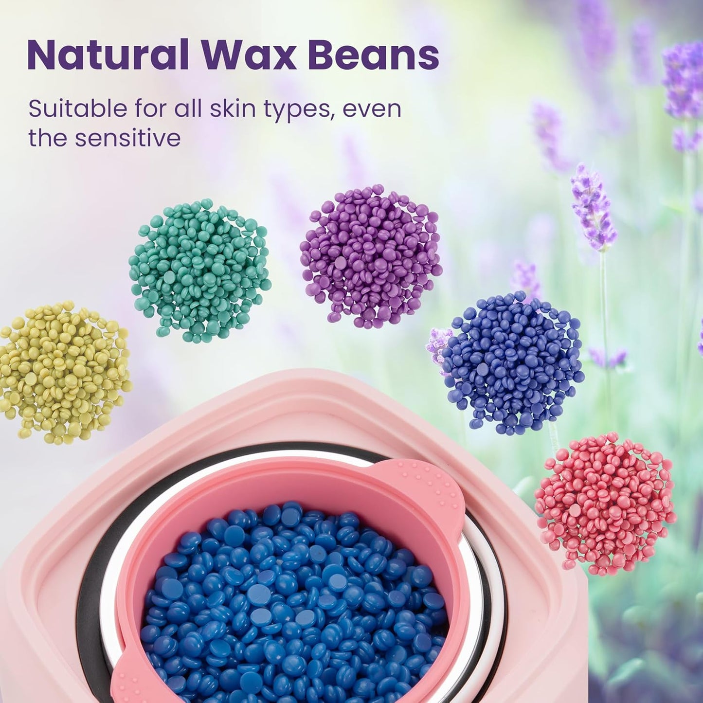 Sunvivi Wax Kit Digital Hair Removal Waxing Kit for Women & Men, Hot Wax Warmer Pot with 5 Bag Hard Wax Beads, Wax Melt Warmer Kit for Full Body, Legs, Face, Bikini,Sensitive skin, Pink