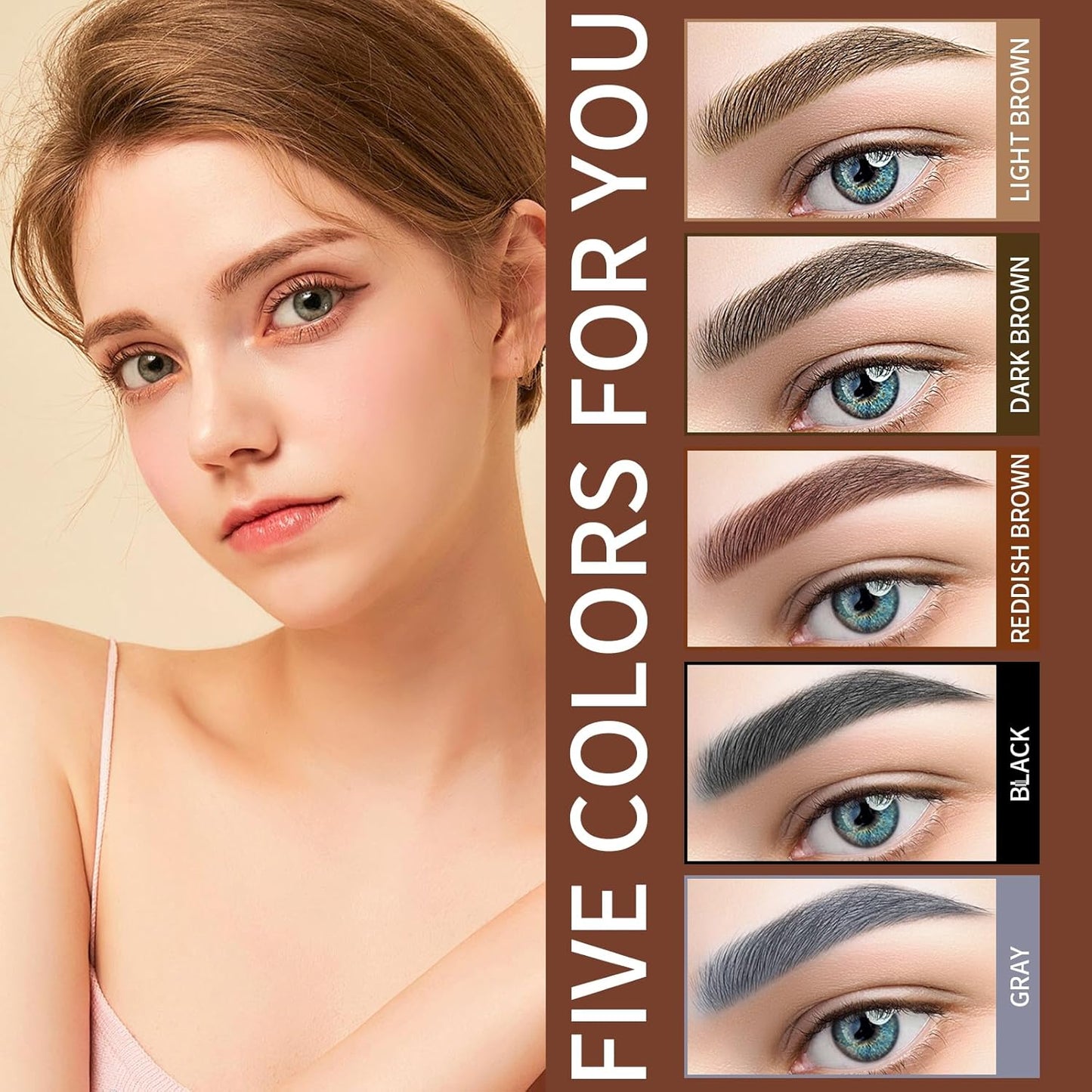 QIC Eyebrow 4 Tip Brow Pencil, Microblading Pen Waterproof Long-Lasting with Upgrade Micro-Fork Tip Applicator for Natural Brows (Reddish Brown-03)