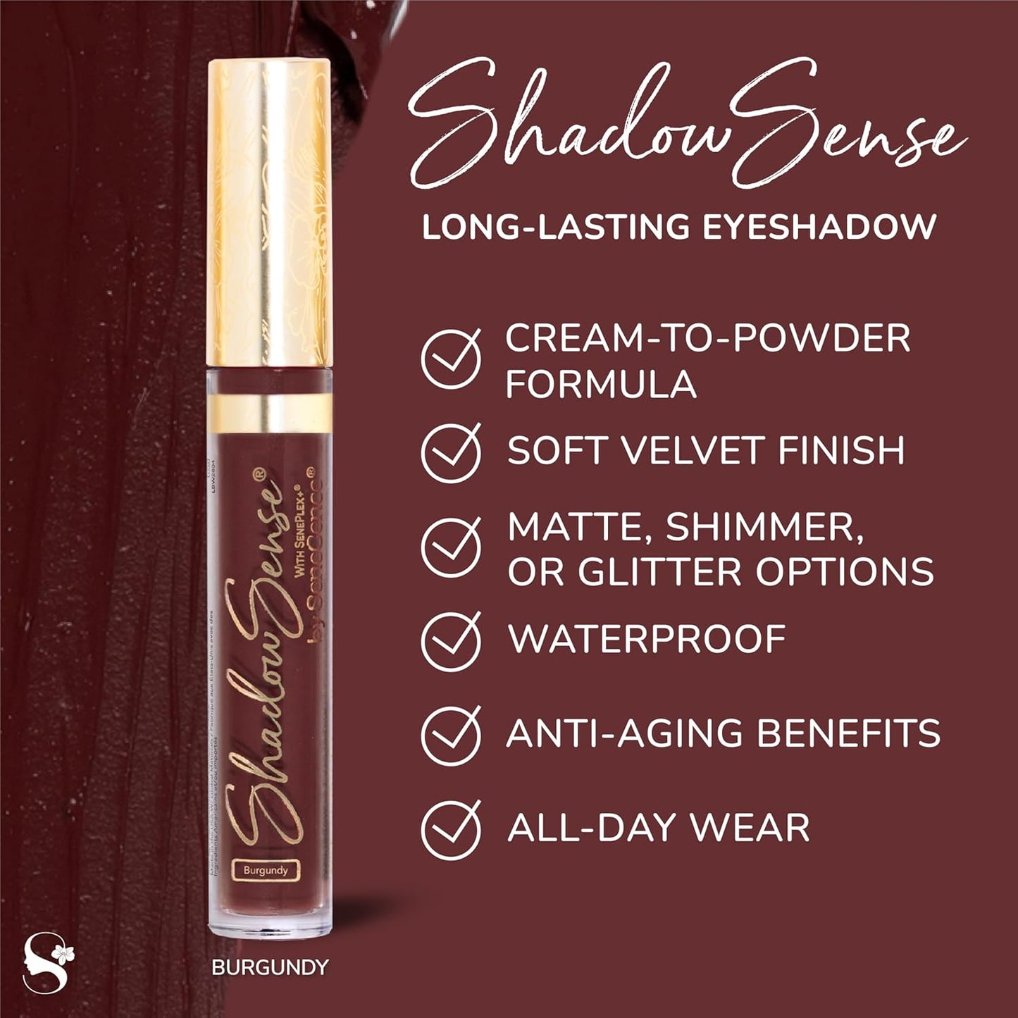 ShadowSense EyeShadow, Burgundy, 0.14 Oz, Matte Cream to Powder Eyeshadow, Long-Lasting, Anti-Aging, Waterproof, Smudge-Proof Formula for Flawless All-Day Wear