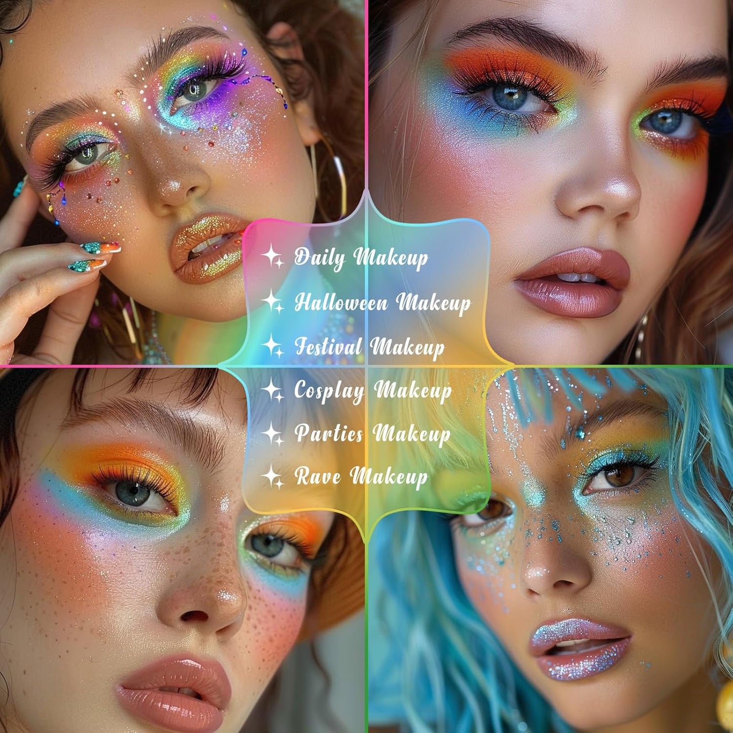 UCANBE Colorful Eyeshadow Palette Makeup Set, 2pcs 15 Shades Matte Shimmer Vibrant Neon Rainbow Pastel Eye Shadow Pallet with Soft Double Ended Brush, Summer Vibe Pigmented Blendable Eye Make Up Kit