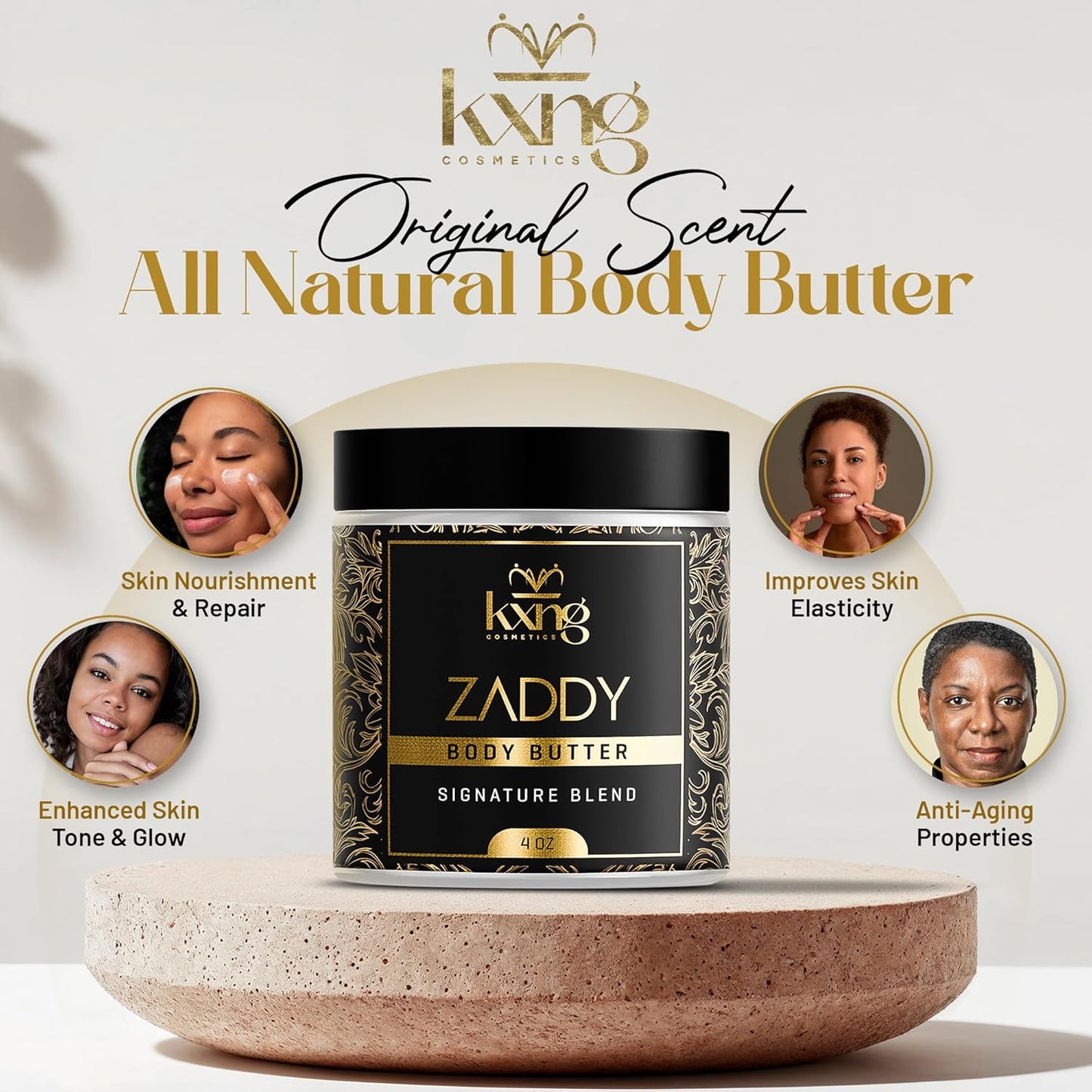 KXNG Cosmetics, Body Butter, Organic Skin Care for Men and Women, Body Moisturizer Lotions and Creams, Raw Shea Butter, Cocoa Butter, Mango, Coconut Oil, Hand, Foot, All Skin Types (4oz 4-pack)