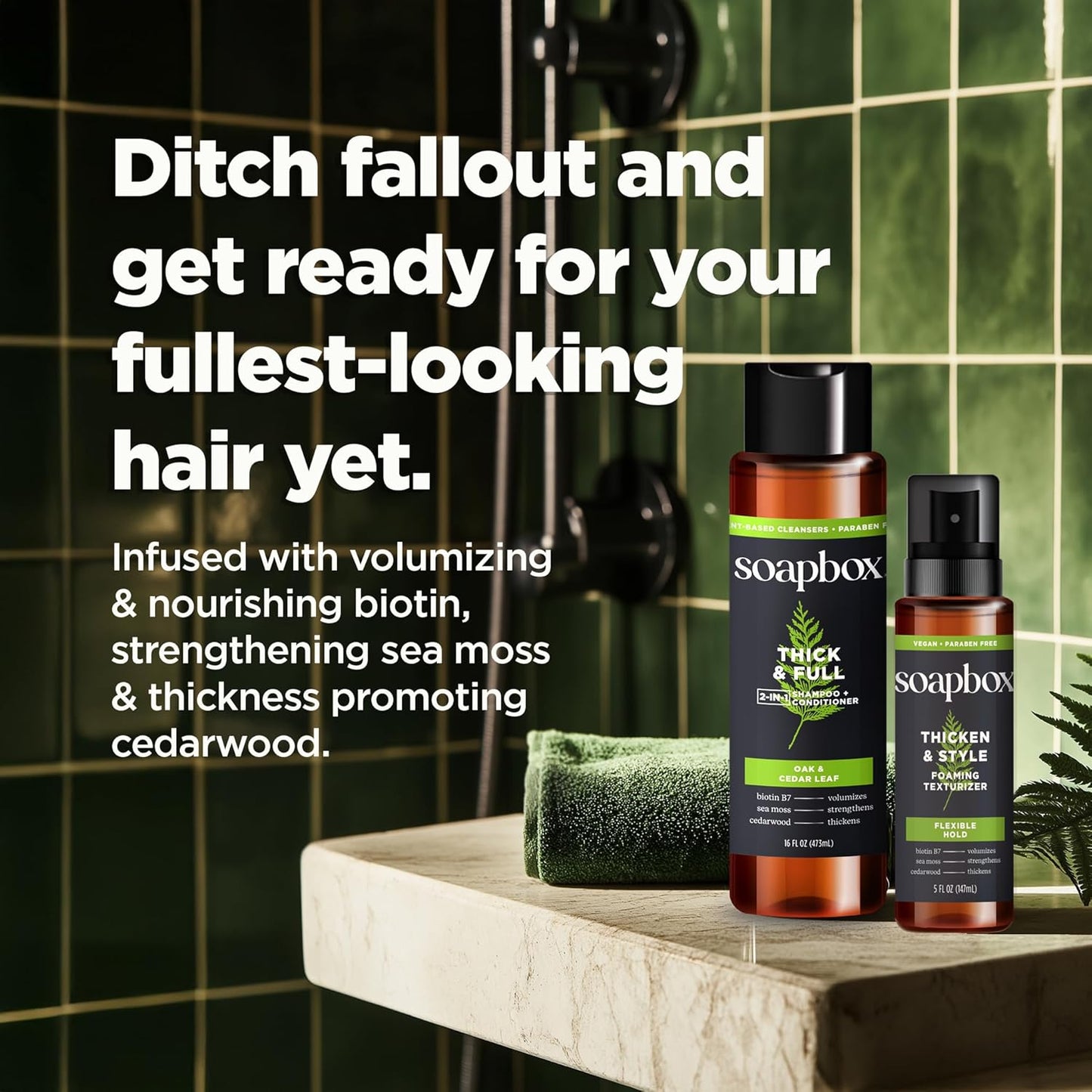 Soapbox Men's Thick and Full 2 in 1 Shampoo and Conditioner Men, Natural Mens Shampoo and Conditioner, Oak & Cedar Leaf, 16oz