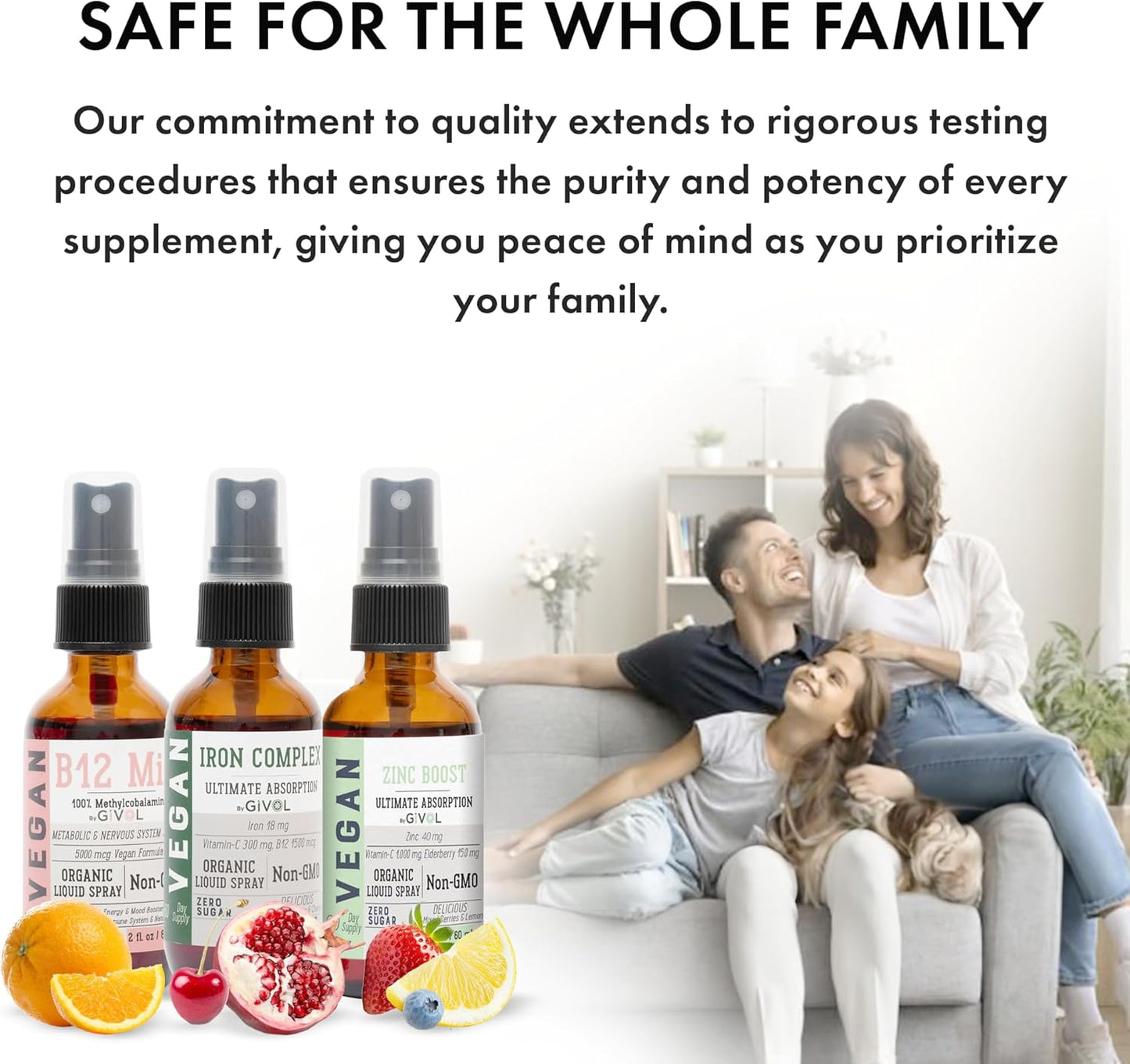 Iron Support Spray Bundle Liquid Vitamin B12 Methylcobalamin, Zinc Picolinate, and Bisglycinate | Non-GMO, Gluten-Free, Sugar-Free Iron Supplement | 2 Fl Oz Each | 360 Days Supply