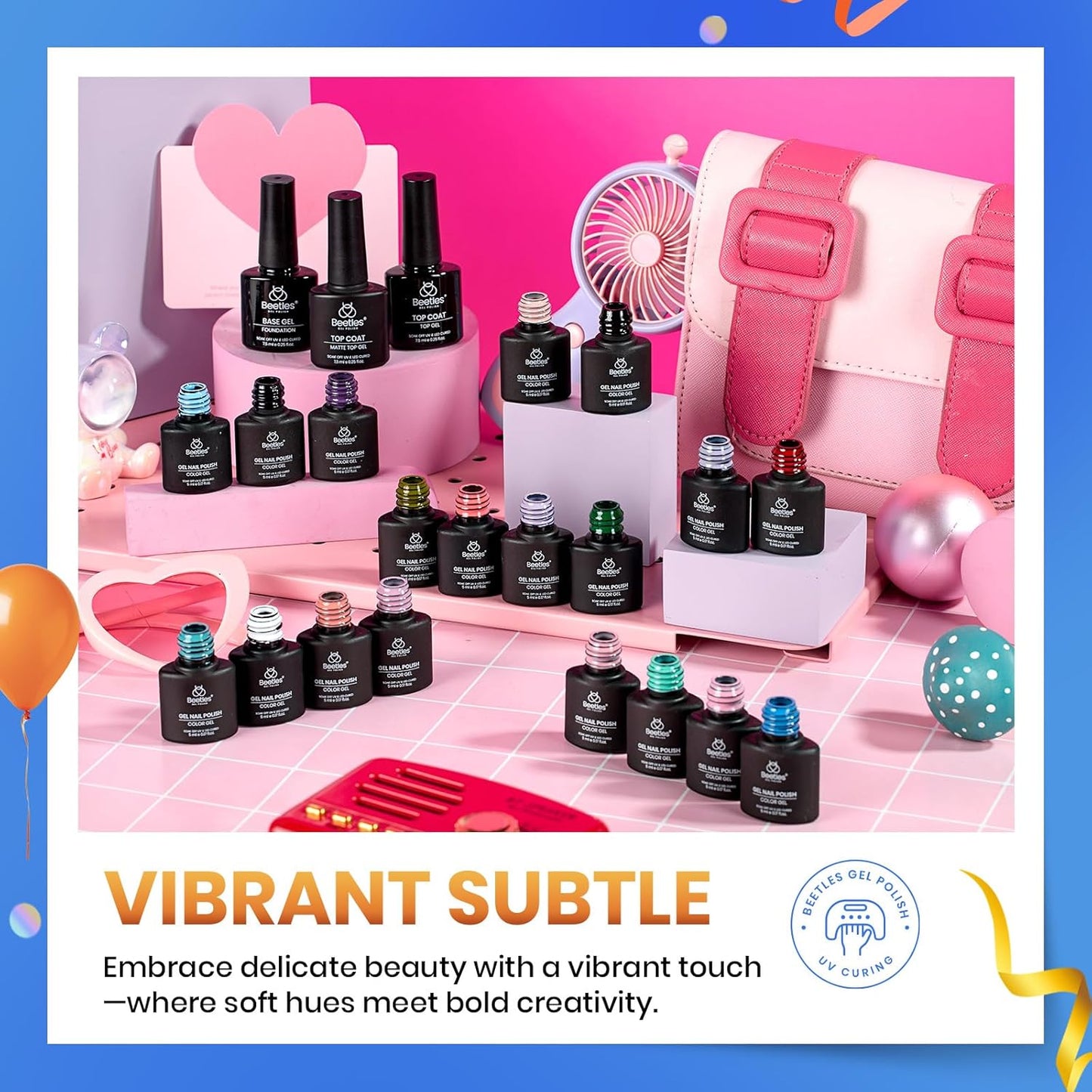 Beetles Gel Nail Polish Set, 23pcs Gel Polish Kit, 20 Colors Pink Green Blue Uv Gel Polish with Base Top Coat, All Season Manicure Tools for Beginners Nail Art Home Gift for Women