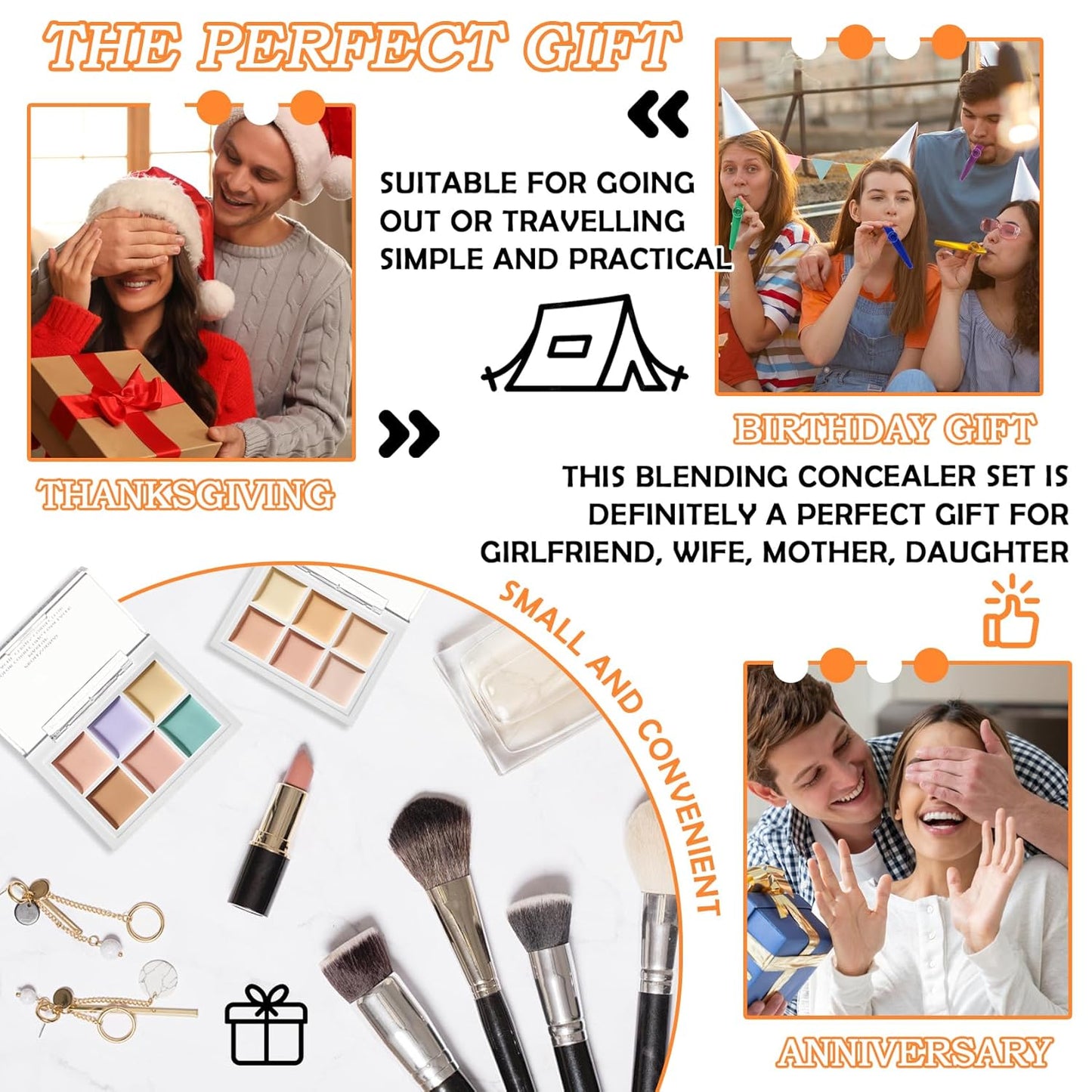 12 Colors Correcting Concealer Contour Makeup Palette, 6 in 1 Color Corrector Palette,Highlighting Concealer Palette Contouring Liquid Foundation Makeup Kit with Brush(2PCS)