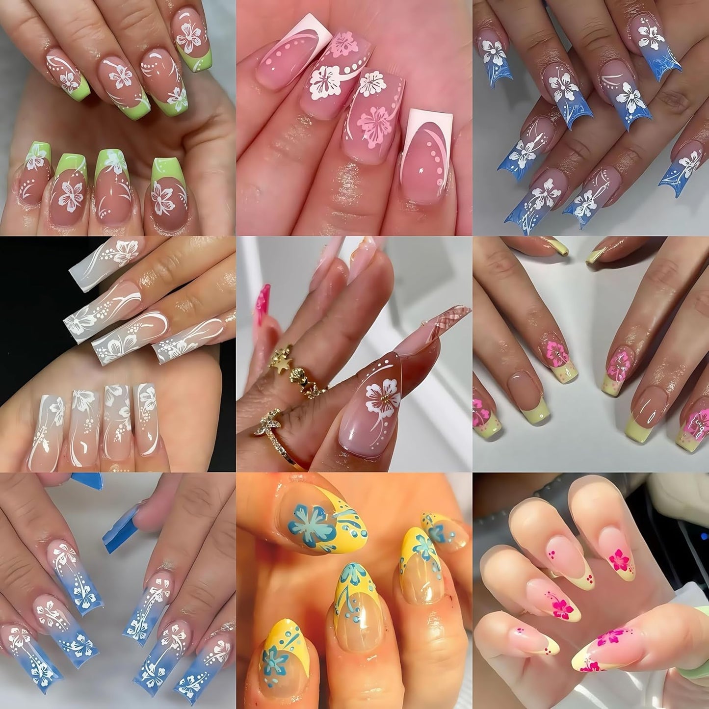 10 Sheets Hibiscus Flower Nail Stickers for Nail Art Petal Floral Nail Art Decals 3D Self-Adhesive Pink Blue Gold Silver Hibiscus Nail Design Pegatinas Uñas for Women DIY Manicure Decor Accessories