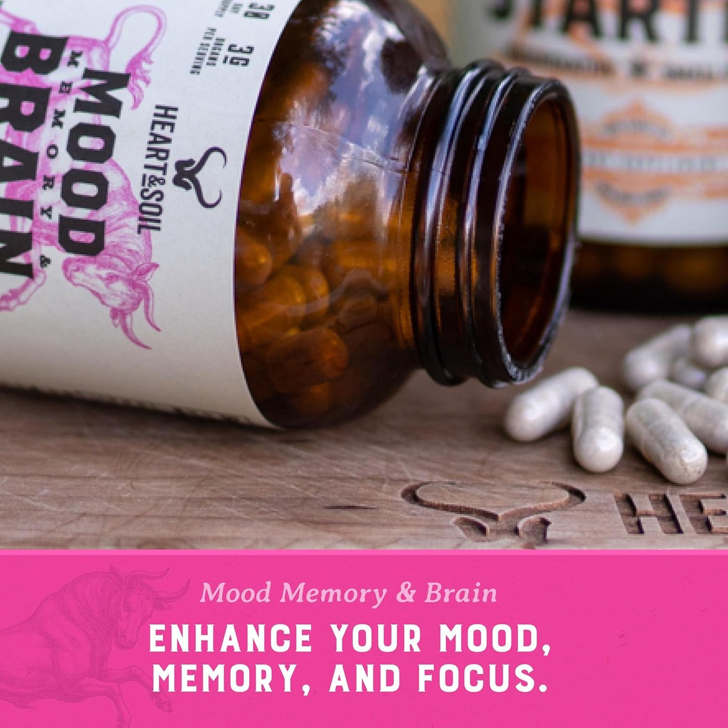 HEART & SOIL Grass Fed Beef Brain Supplement – 3000mg Brain Supplements for Memory and Focus with DHA, EPA, Choline, B12, Folate, Riboflavin, Selenium & Copper - Non-GMO, Allergen-Free - 180 Capsules