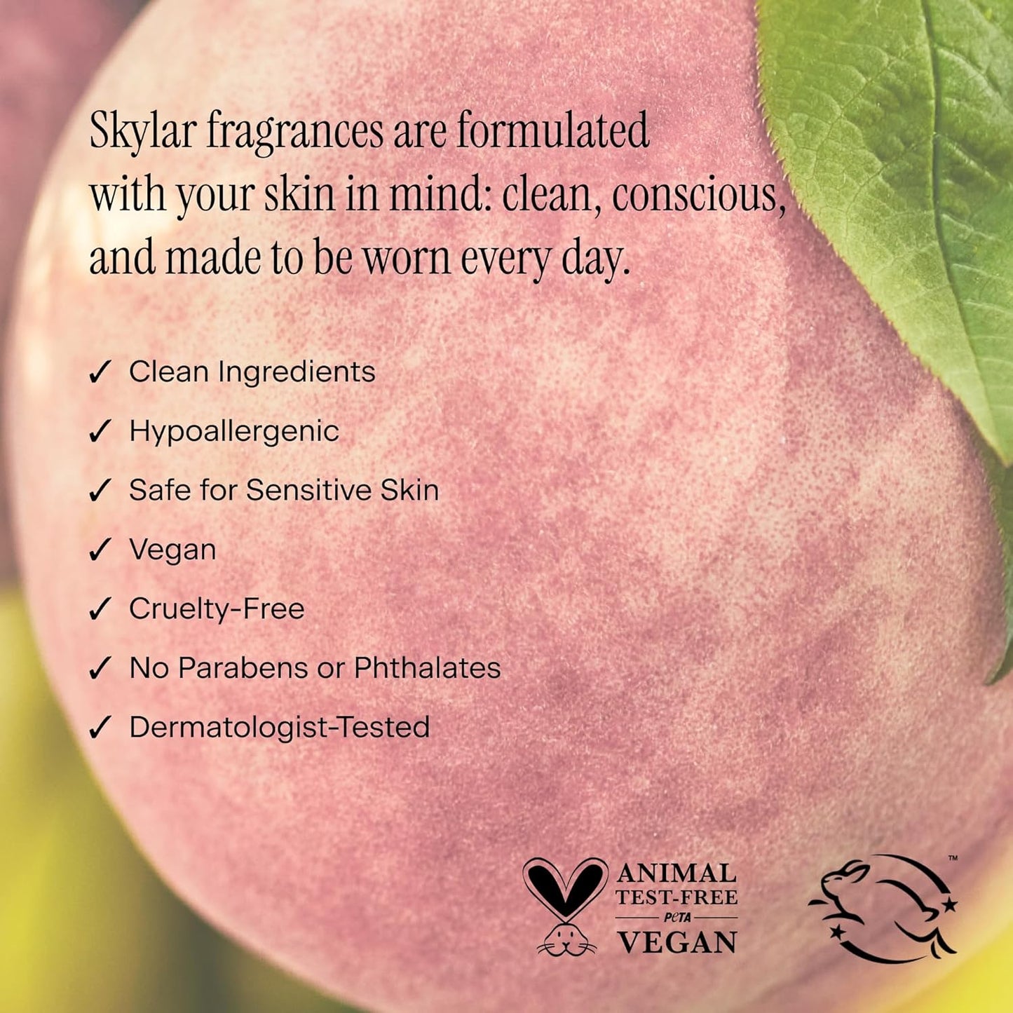 Skylar Peach Fields Hair & Body Mist | Hypoallergenic & Clean Fragrance | Vegan, Cruelty Free, and Safe For Sensitive Skin | 80 ML, 2.7 Fl Oz