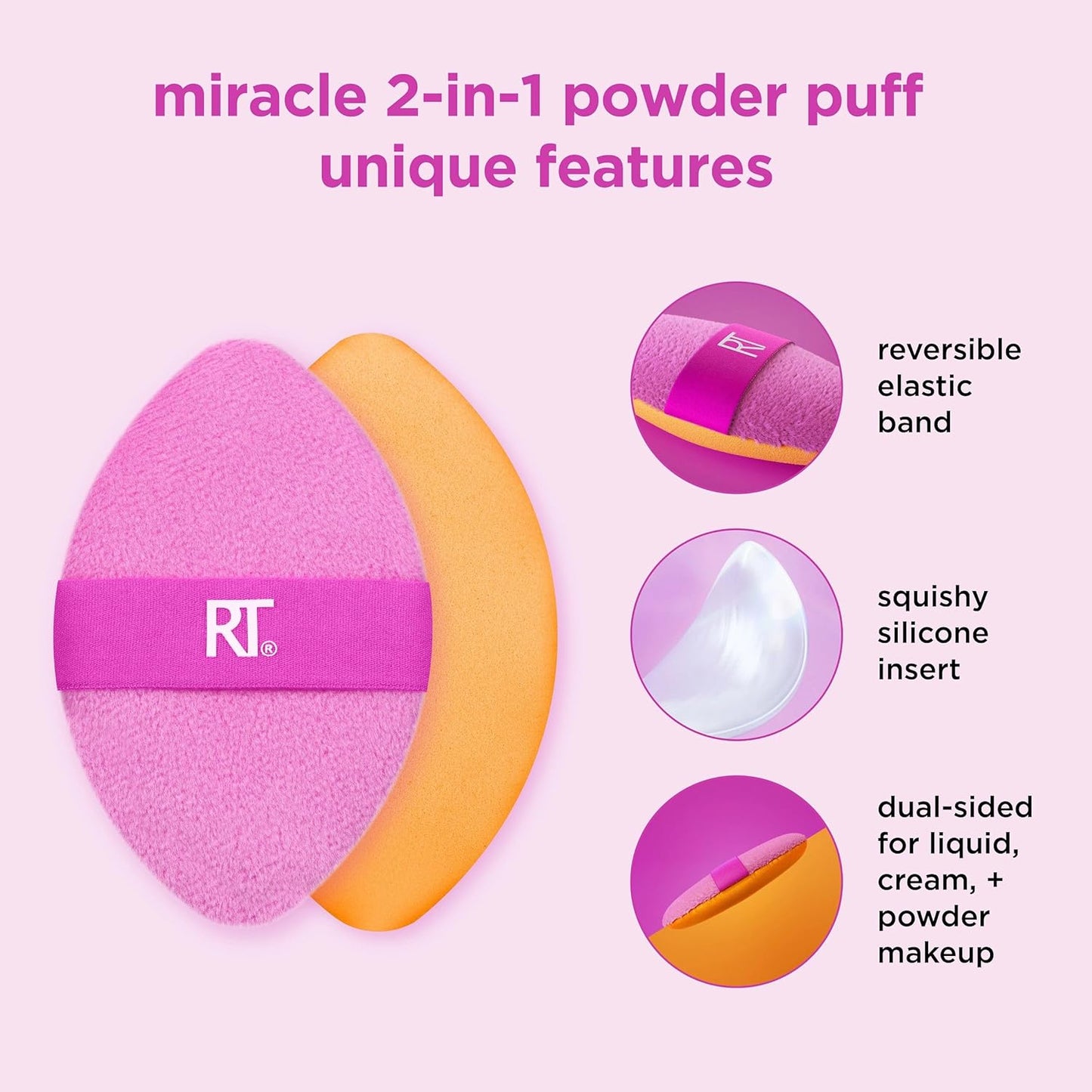 Real Techniques Miracle Complexion Sponge + Miracle 2-In-1 Powder Puff, Makeup Blending Sponge & Dual-Sided Powder Puff, For Liquids, Creams, & Powders, Vegan & Latex-Free, 2 Count