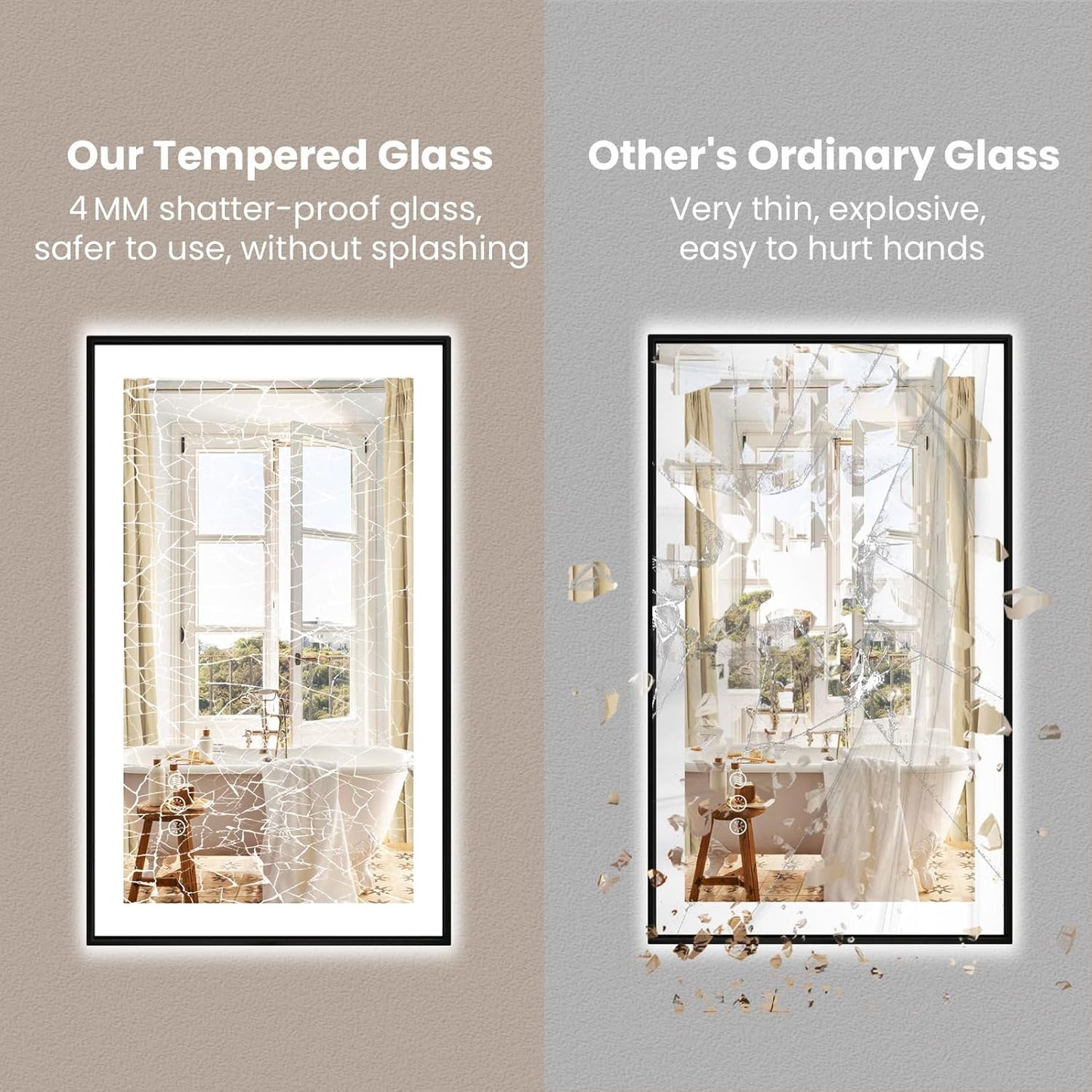 Amorho 36"x 32" LED Bathroom Mirror with Black Frame, Front Light and Backlit(Controlled Separately), Stepless Dimmable, Anti-Fog, Shatter-Proof, 3 Colors, Memory