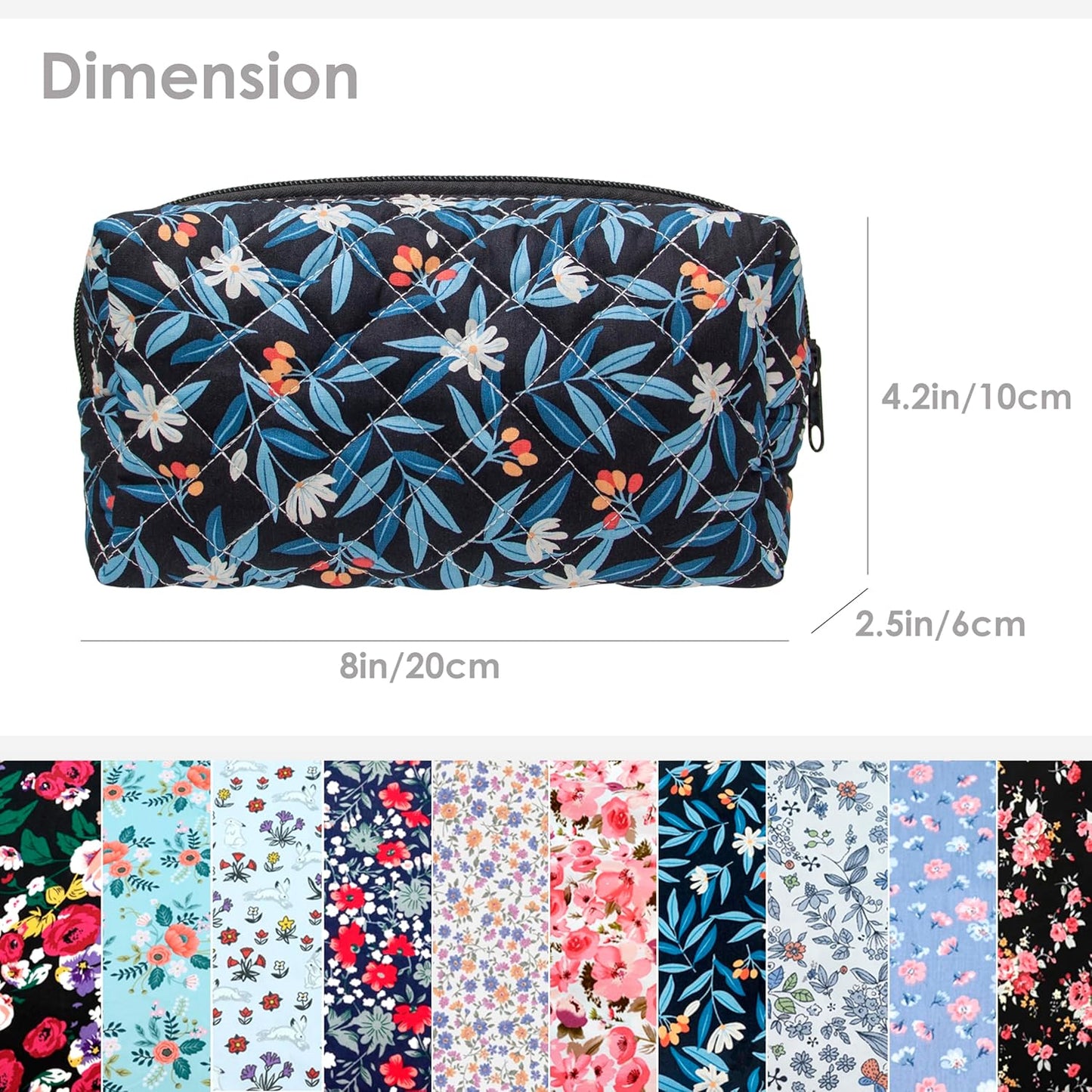 PAZIMIIK Vintage Quilted Makeup Bag Cosmetic Pouch for Brushes Pencils and Travel Make Up Accessories for Women and Girls,Leaf Black