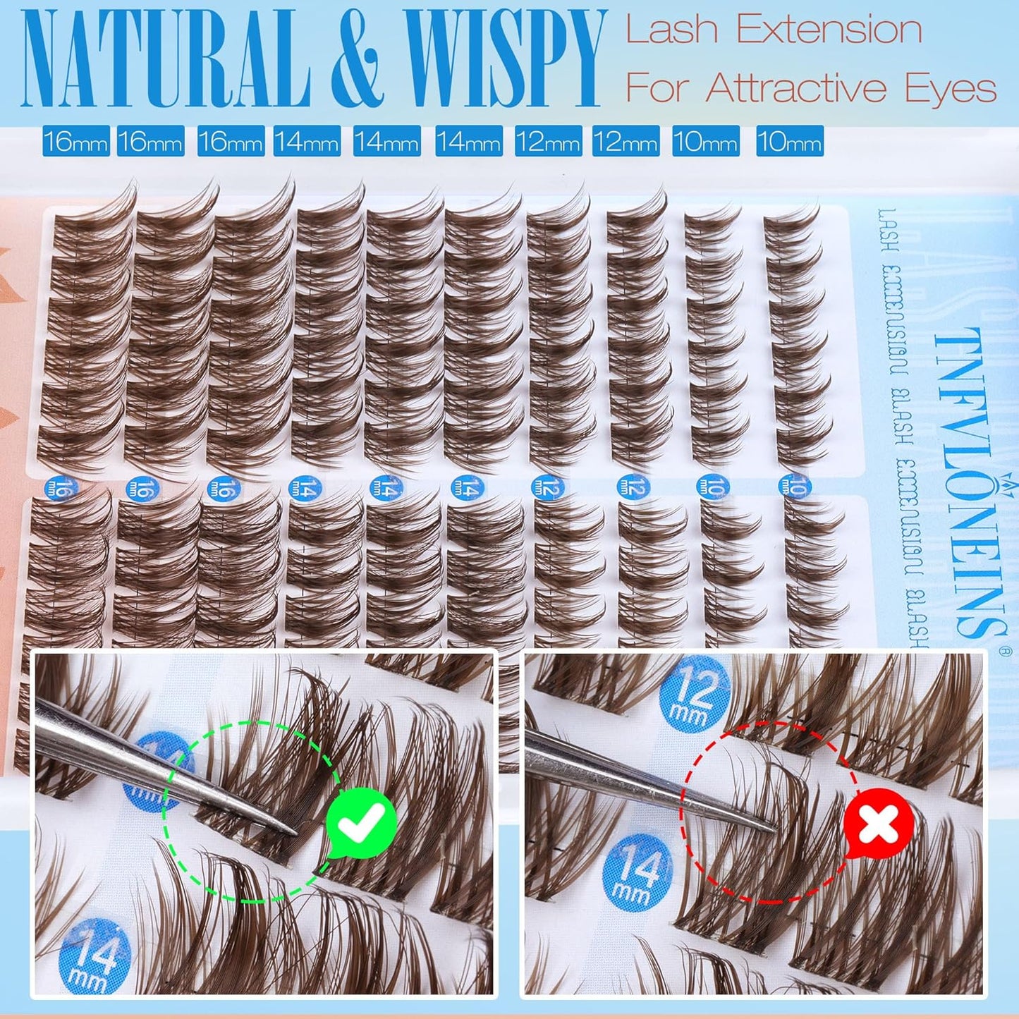 Brown Lash Clusters Kit Manga Lash Extension Kit Natural Eyelash Clusters Wispy 10-16MM Individual Lashes Clusters Anime Eyelash Extension Kit with Bond and Seal and Tweezers by TNFVLONEINS