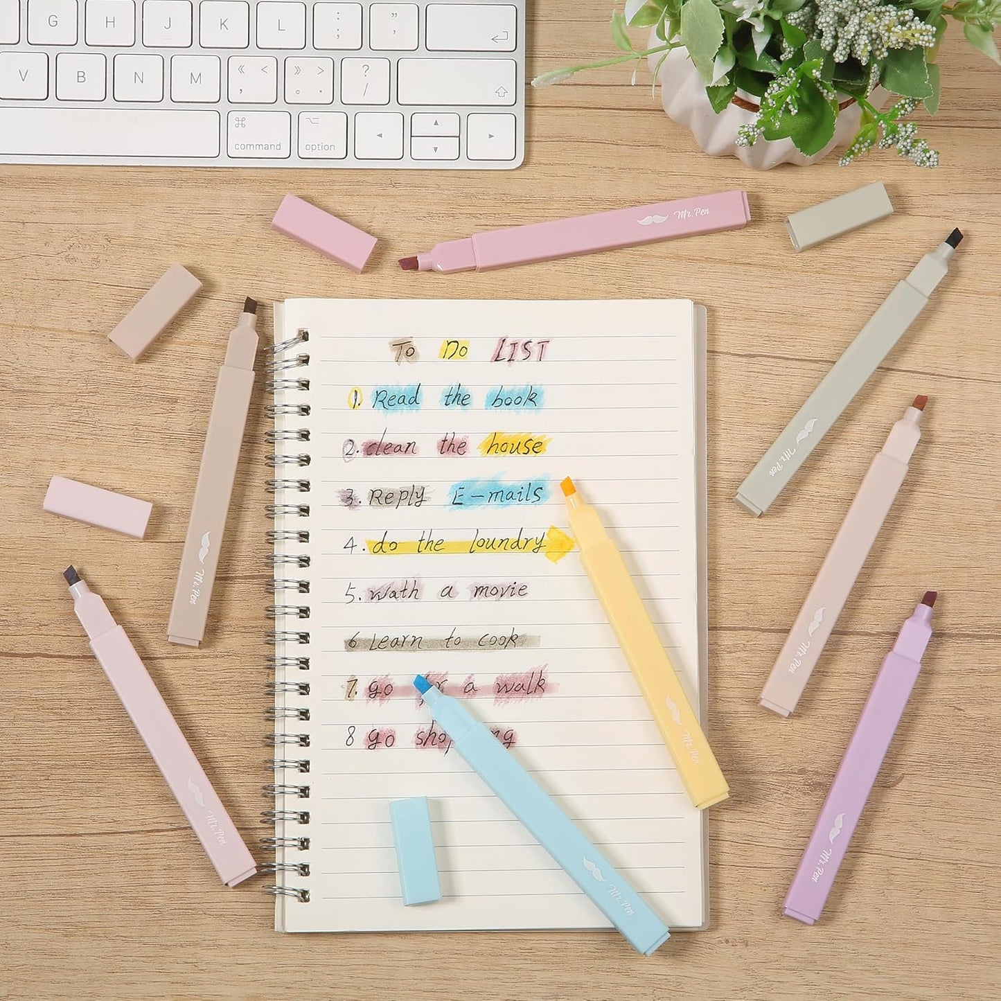 Mr. Pen- Aesthetic Highlighters, 8 pcs, Chisel Tip, Neutral Colors, Cute Highlighters Assorted Colors