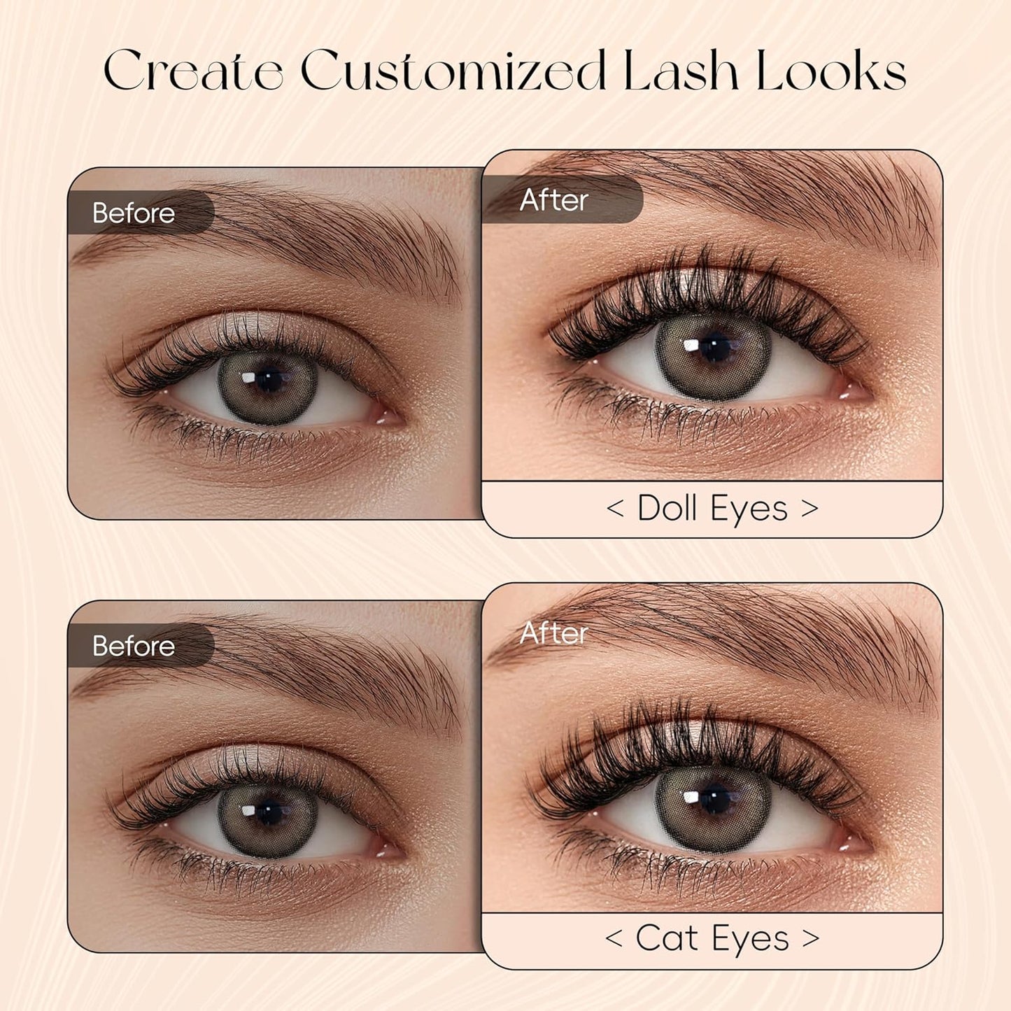 Lash Clusters DIY Lash Extensions, C Curl Individual Lashes Clusters Lashes Wispy Lash Extensions Natural Look Eyelash Clusters Mix 8-16mm(VOLUME-0.07C-8-16mm)