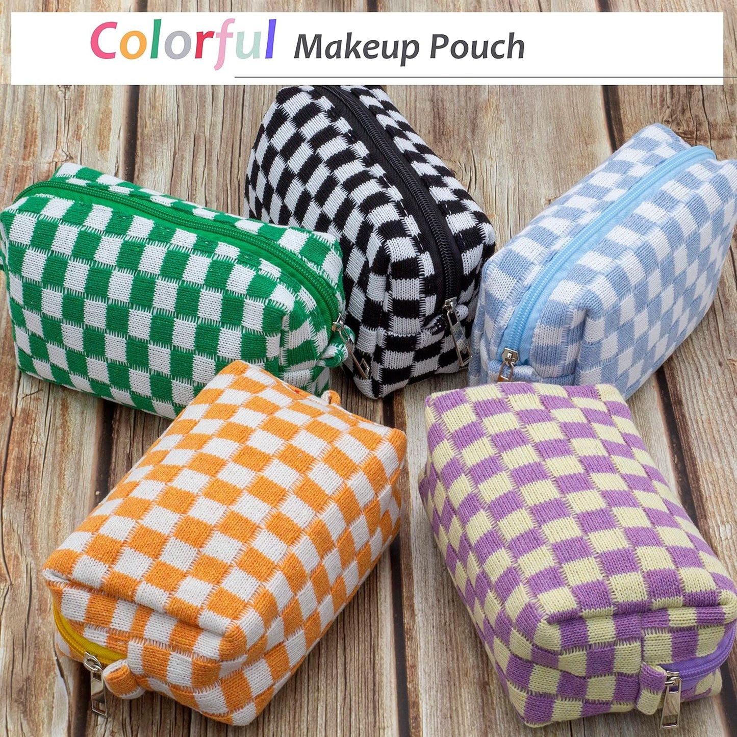 PAZIMIIK Checkered Makeup Bag for Purse Portable Zipper Make Up Pouch Small Cosmetic Case for Travel Accessories (Orange)