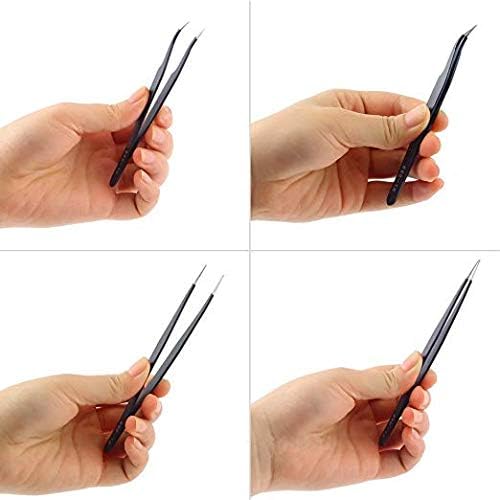 Eyelash Tweezers - FEITA Precision Eyelash Extension Tweezers Set - Professional Straight & Curved Pointed Very Fine Tip Tweezers for Lash Extensions - Black - 2Pcs