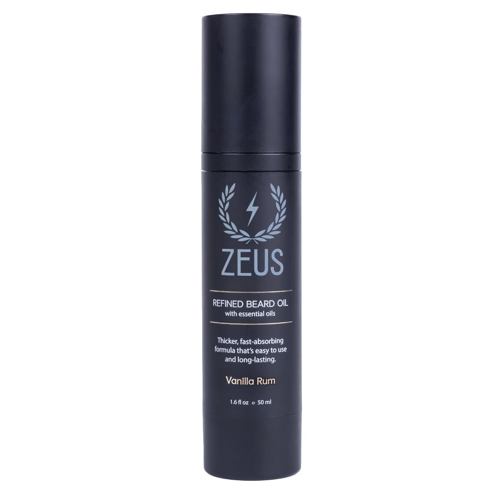 ZEUS Refined Beard Oil for Men, Leave-In Conditioner for Beard & Mustache, Softens Hair, Fights Dryness & Itch (Made in USA) Vanilla Rum
