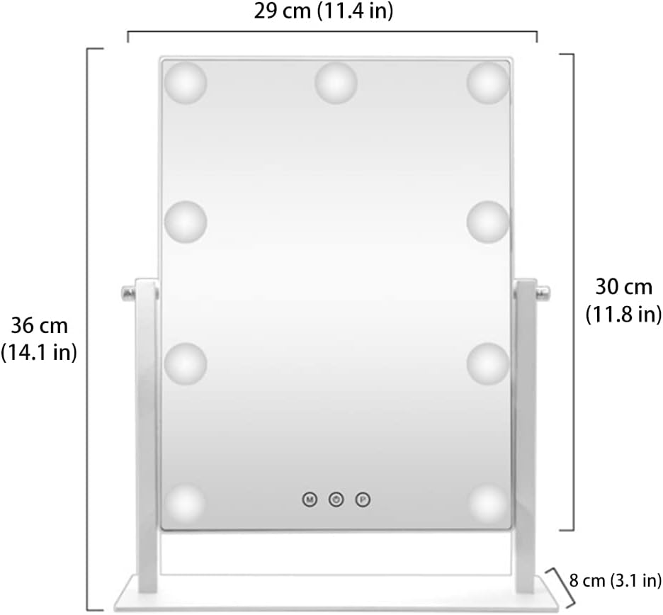 HIEEY Hollywood Vanity Mirror with Lights, Makeup 9 Dimmable Bulbs Three Color Lighting Modes, and 5X Magnification Mirror, Smart Touch Control, 360°Rotation (White)