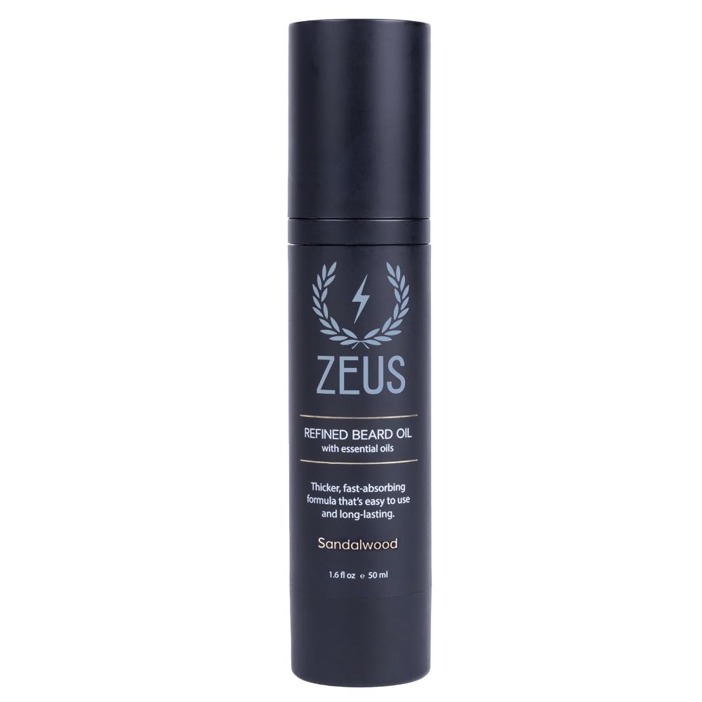 ZEUS Refined Beard Oil for Men, Leave-In Conditioner for Beard & Mustache, Softens Hair, Fights Dryness & Itch (Made in USA) Sandalwood
