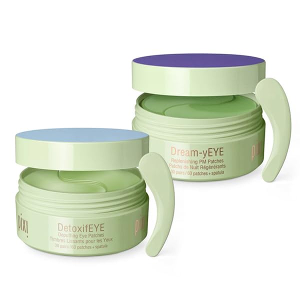 Pixi Day & Night Eye Patch Duo |Depuffing Hydrogel Under-Eye Patches for Day and Calming Hydrogel Under Eye Patches for Night | For Puffy Eyes and Dark Circles | 2 Boxes, 60 pairs, 120 Patches