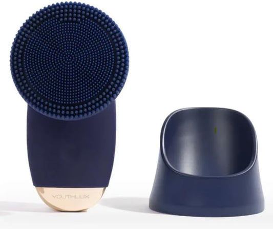 SoniGlow Silicone Facial Cleansing Brush – Electric Vibrating Skincare Scrubber Tool for Deep Pore Cleansing, Gentle Massage, Makeup Removal, Waterproof and Rechargeable (Navy)