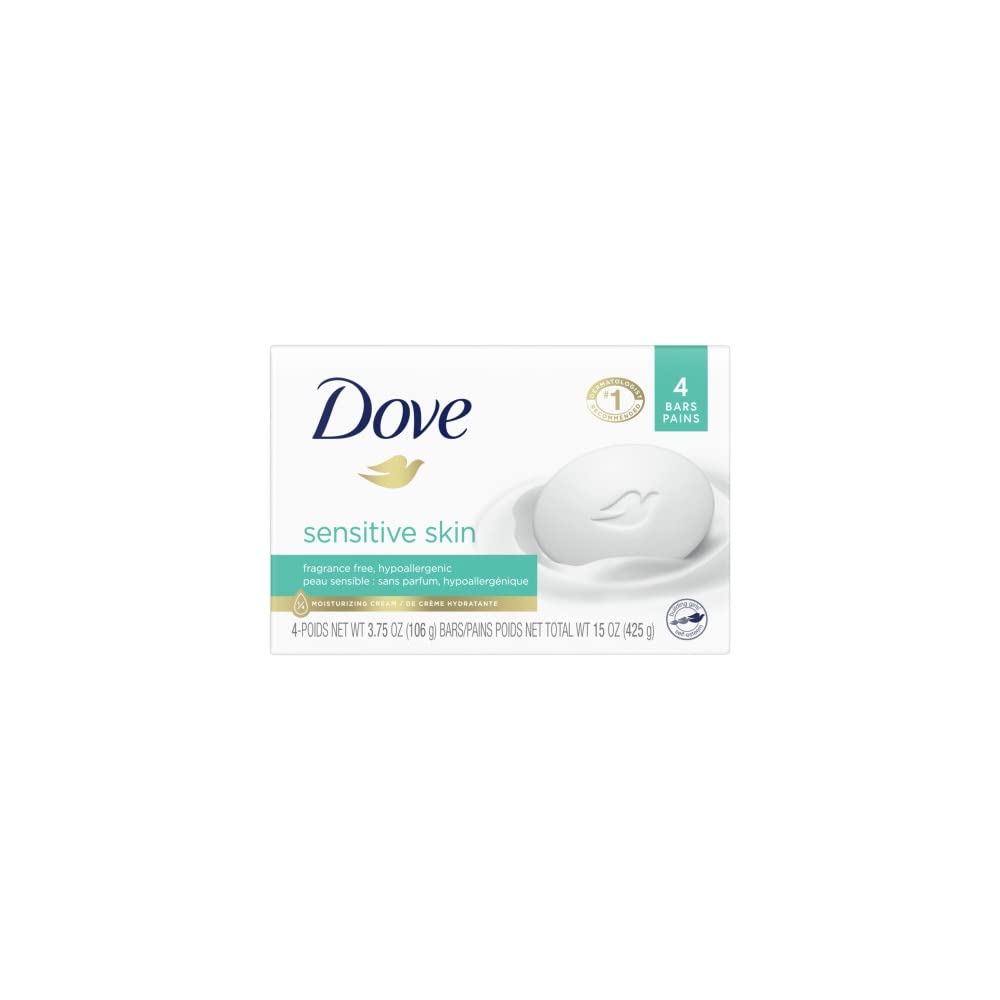 Dove Beauty Bar Soap Sensitive, 24 Bars for Sensitive Skin, Fragrance Free and Hypoallergenic 3.75 oz