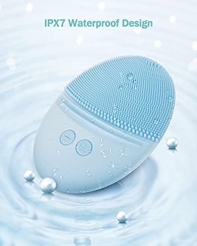 EZBASICS Facial Cleansing Brush, Waterproof Sonic Vibrating Face Brush for Deep Cleansing, Gentle Exfoliating and Massaging, Inductive charging (Blue)