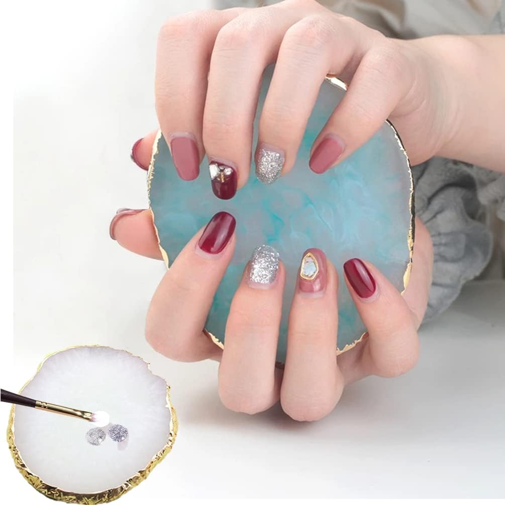 Resin Nail Art Palette, Nail Art Painting Mixed Color Palette Gold Edge Nail Gel Color Makeup Display Board (3#Blue)