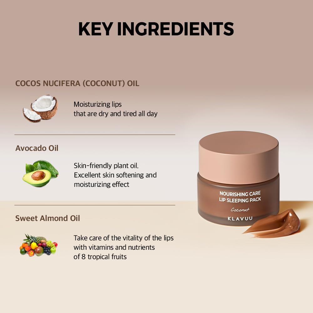 Klavuu Lip Mask Sleeping Pack (0.7oz) – Overnight Deep Hydrating Korean Lip Balm Treatment for Very Dry, Chapped Lips | Lip Lightening & Plumping with Instant Hydration | Gentle Exfoliating (Coconut)