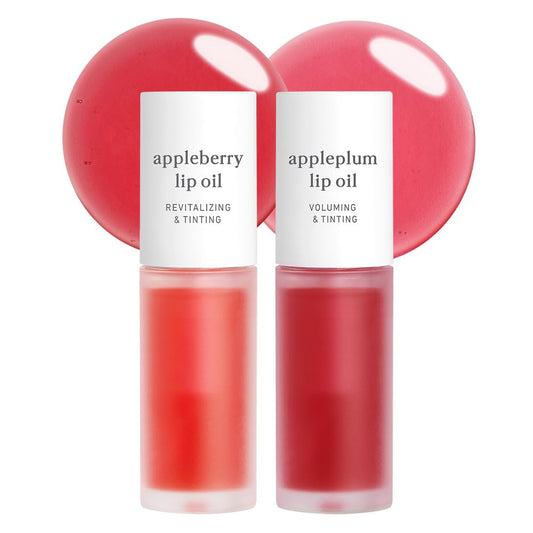 NOONI Korean Lip Oil Set - Appleberry & Appleplum | Long-Lasting, Moisturizing, Plumping, Revitalizing for Dry Lips, Waterproof, No Peel Off 0.12 FL Oz x 2ea