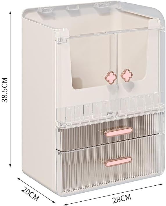 Acrylic Makeup Organizer with Drawers – 38.5CM Large Capacity Cosmetic Storage Box, Dustproof & Waterproof Vanity Organizer for Skincare, Jewelry, Lipsticks & Beauty Products (White)