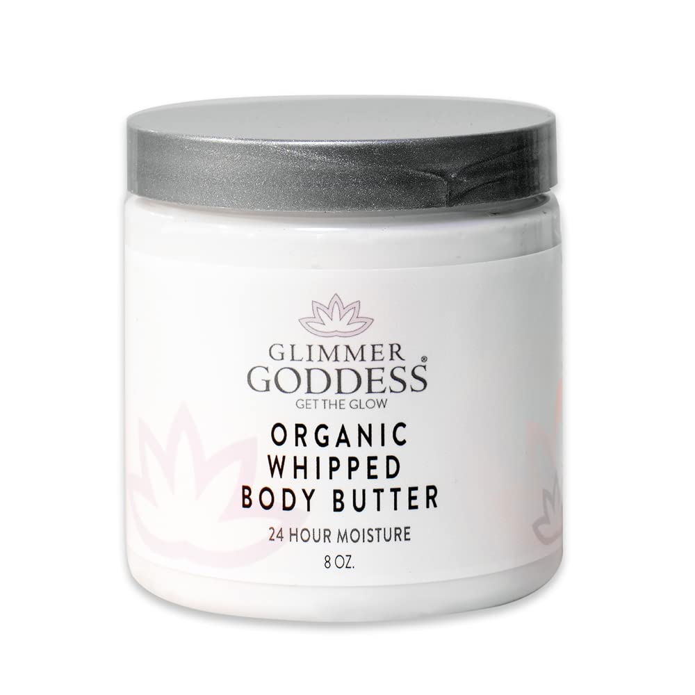 Glimmer Goddess Organic Whipped Body Butter for Women - Moisturizer Cream with Shea & Cocoa Butter, Almonds & Coconut Oil - Citrus Basil, 8oz