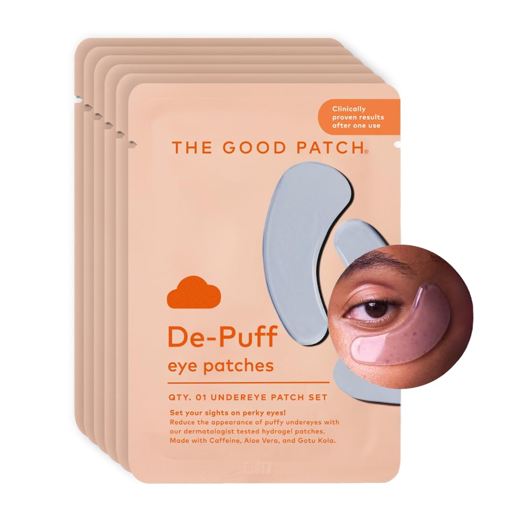 The Good Patch De-Puff Cooling Hydrogel Under Eye Patches for Puffy Eyes and Under Eye Bags, Made with Caffeine, Aloe Vera, Gotu Kola, Clinically Proven (6 Total Patch Sets)
