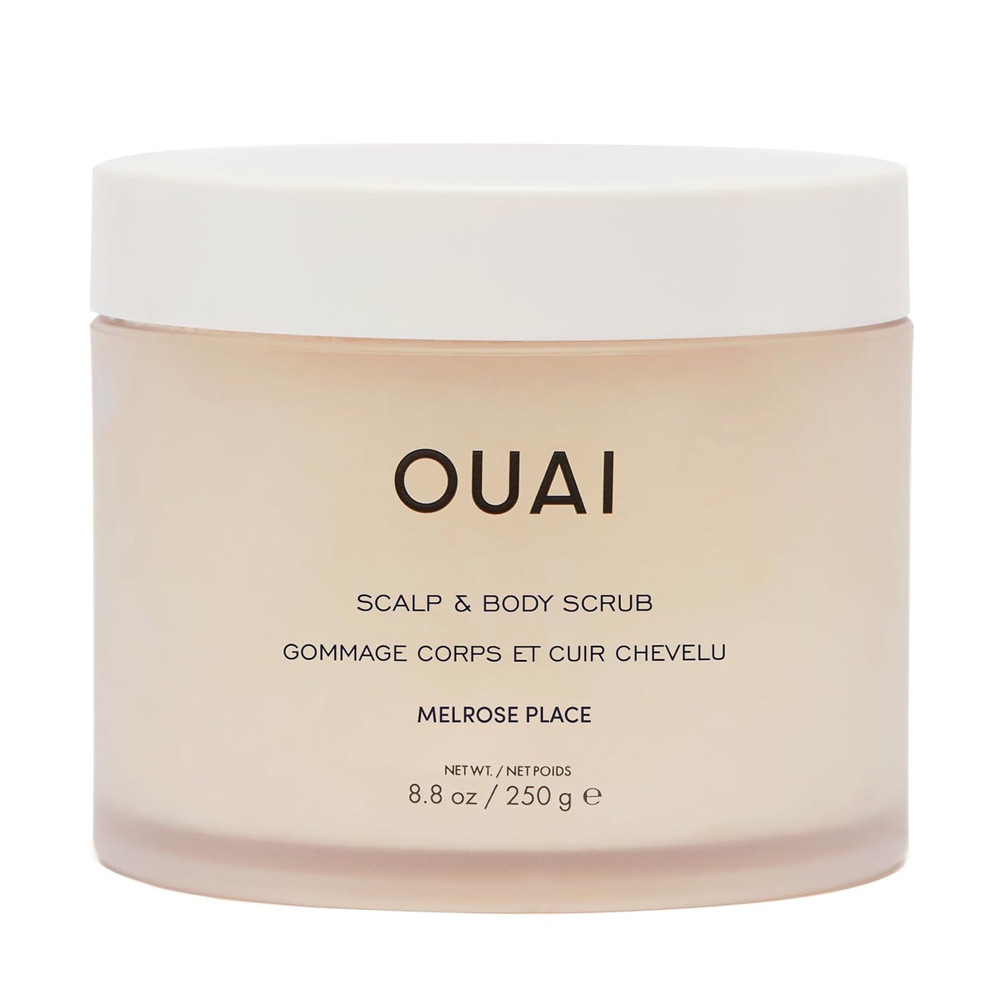 OUAI Scalp & Body Scrub, Melrose Place - Exfoliating Body Scrub with Sugar & Coconut Oil Blend for Smooth, Moisturized Skin - Gentle Scalp Exfoliator for Removing Product Build Up (8.8 Oz)