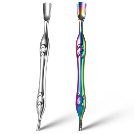 2 Pcs Cuticle Pushers with Fork, 2-in-1 Cuticle Trimmer Professional Nail Scraper Cuticle Remover Stainless Steel Nail Care Tool Dead Skin Cutter for Manicures, Pedicures