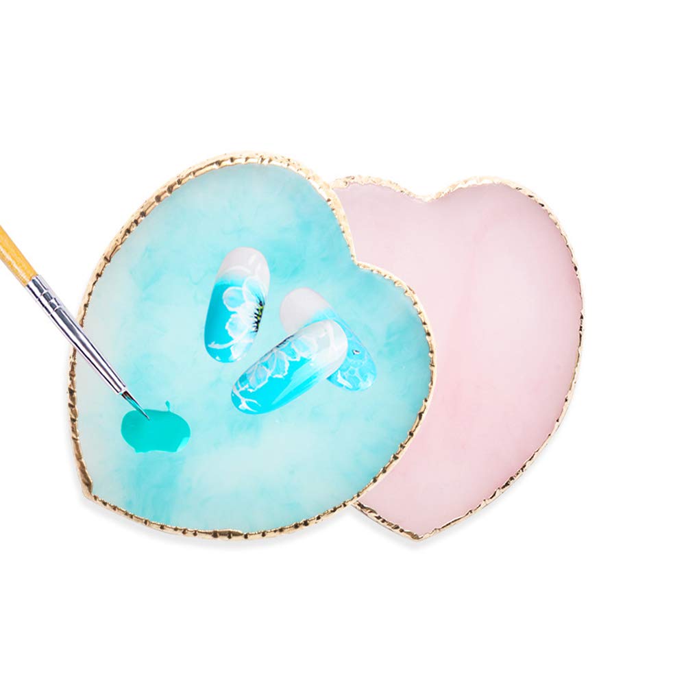 Resin Nail Art Plate Palette,Makeup Palettes,Gel Polish Color Mixing Plate Drawing Painting Color Palette,Golden Edge Heart Shaped Nail Art Display Holder