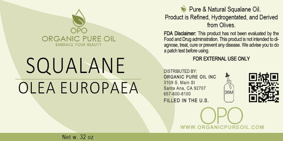 Squalane Oil - Pure, Natural, Plant-Derived, Non-GMO, Refined 32 oz, Squalene Alternative- Ultra Hydrating & Moisturizing Carrier Oil, for Skin, Hair, Body, Face, Nails.Packaging May Vary