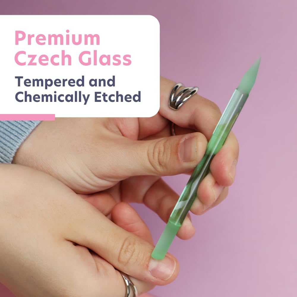 Bona Fide Beauty Czech Glass Cuticle Pusher (Jade Color) with Microfiber Sleeve, Gentle Manicure Stick and Cuticle Remover - Made in The Czech Republic