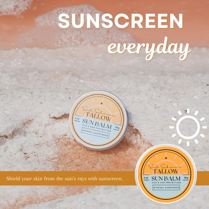 Tallow Sun Balm, tinted - with grassfed tallow, castor oil, zinc oxide | Mineral Sunscreen | Natural, Clean, Organic | Reef Safe, Ocean Friendly | Spf 30 - suitable for sensitive skin (2 oz) (Fair)