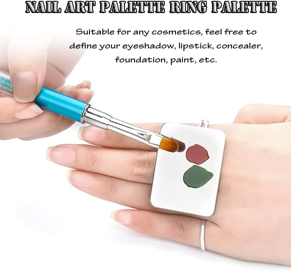 AKOAK 2 Pcs Stainless Steel Square Palette Mini Ring Makeup Palette Nail Blur Painting Tools DIY Nail Art can be Used for Eye Shadow Eyelash Pigment Mix