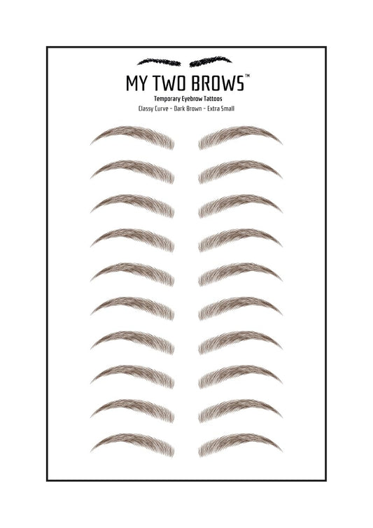 (10 pairs) Dark Brown Temporary Eyebrow Tattoo - Extra Small Size - Waterproof & Smudgeproof - Classy Curve Style Eyebrow Stickers - Sheet Lasts up to 30 Days - Won't Work on Existing Brows