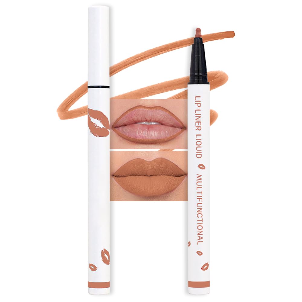 evpct Longwear Liquid Lip Liner Stain Marker Pen Long Lasting Waterproof, Nude Brown Matte Semi Permanent 24 Hour Lip Liner and Lipstick Combo, Korean Color Stay Lipliner All Day, Lips Stain peel off