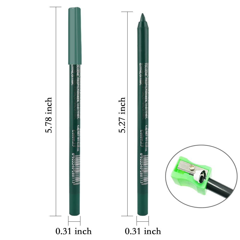 Kaely Gel Eyeliner Pencil for Women, Dark Pearl Green Eye Liner Waterproof Smudge Proof with Sharpener, Waterline Eye Makeup Liners, delineador de ojos contra el agua, Vegan & Cruelty-Free, 25