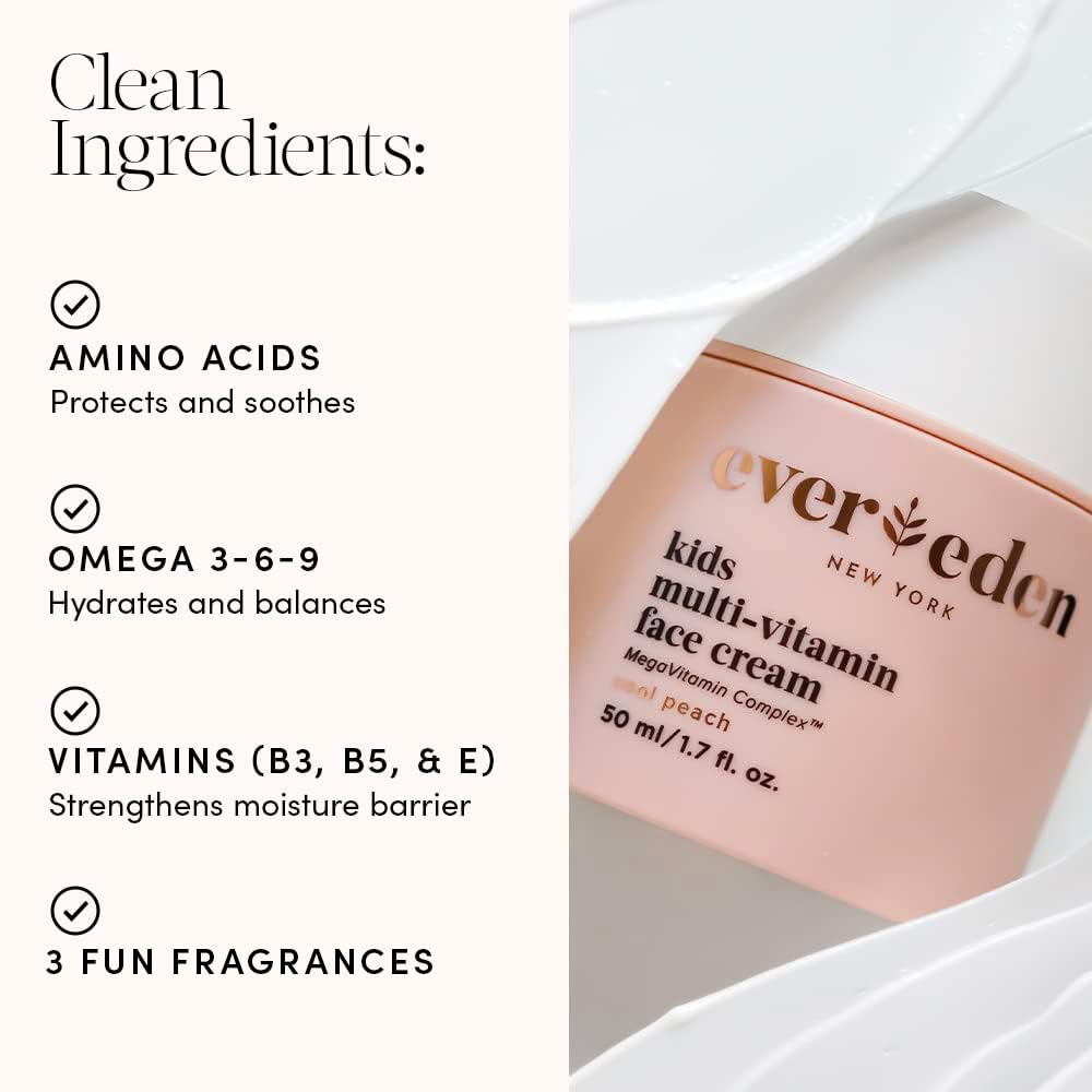 Evereden Kids Face Cream: Cool Peach, 1.7 oz. | Face Lotion | Clean and Non-Toxic Face Moisturizer | Multi-Vitamin Skin Care for Kids