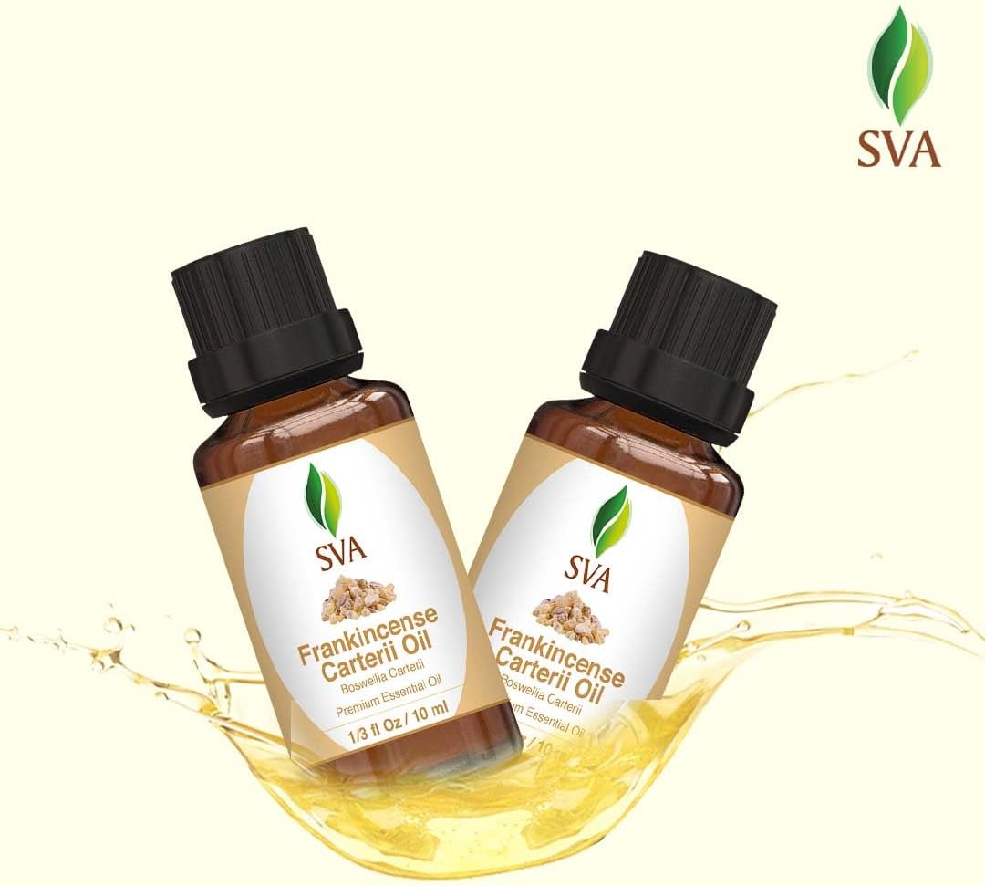 SVA Frankincense Essential Oil – 1/3 Fl Oz – 100% Natural Boswellia Carterii Oil - for Diffuser, Hair Care, Face, Skin Care, Aromatherapy, Scalp and Body Massage, Soap and Candle Making