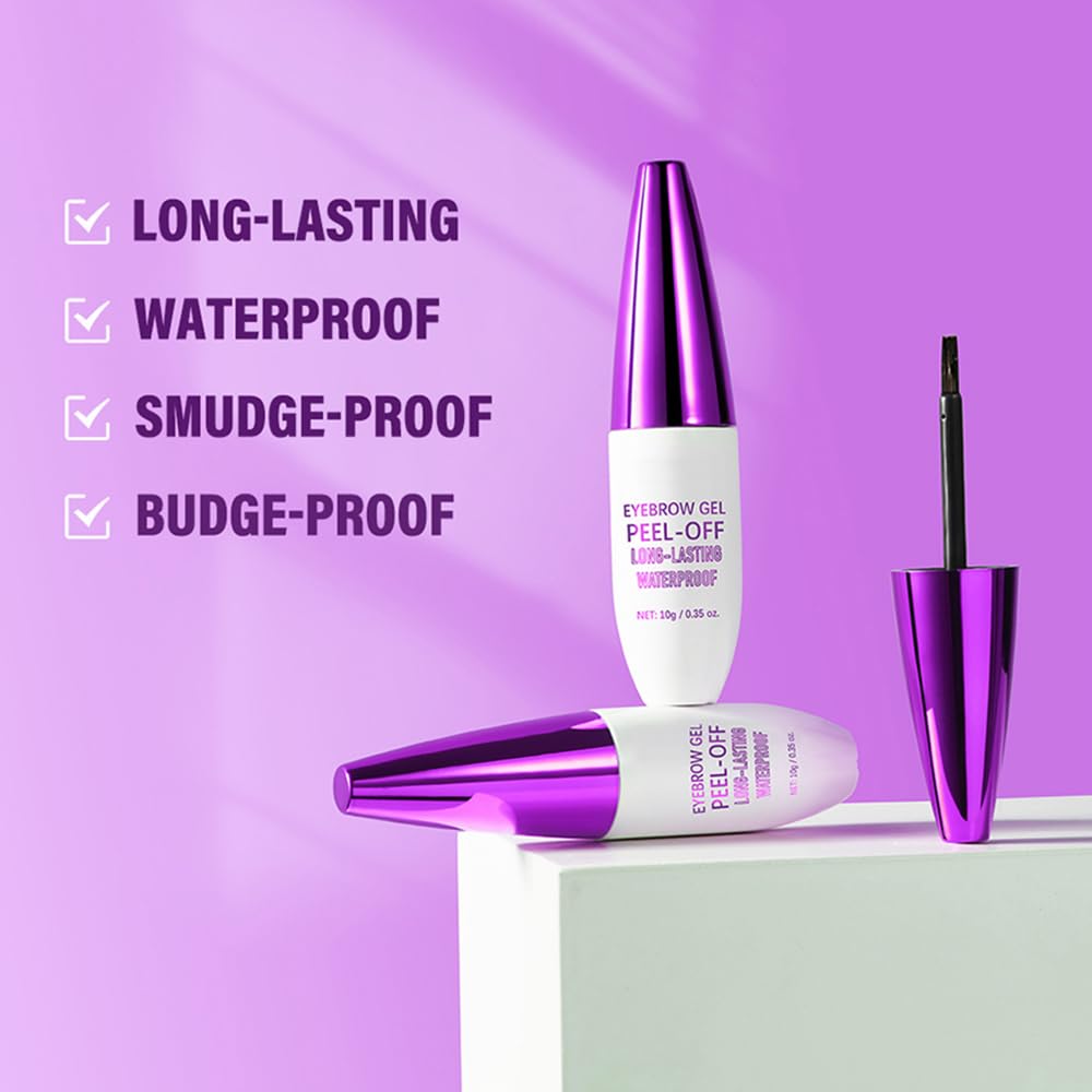 2Pcs Peel Off Eyebrow Tint Gel - Waterproof & Sweatproof All-Day Wear, Transfer-Resistant Tattoo Effect, All Skin Types + Mother’s Day Gift Set, 01#Black